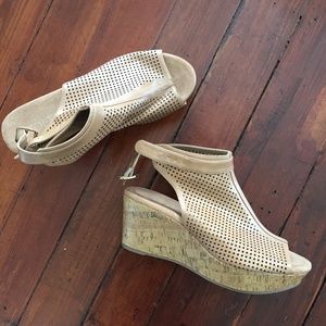 Perforated Vegan Leather Cork Wedges